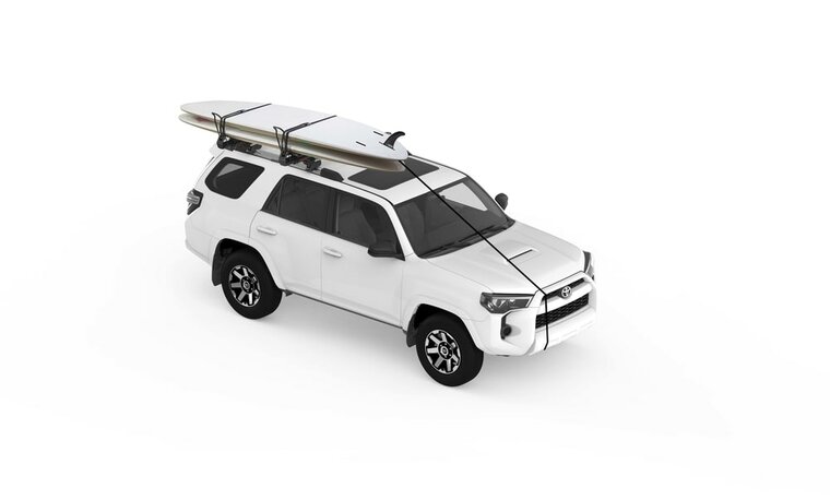 Yakima ShowDown watersportdrager met twee SUP boards op autodak